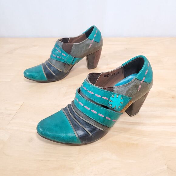 Spring Step Teal and Gray Ankle Booties - Picture 1 of 11